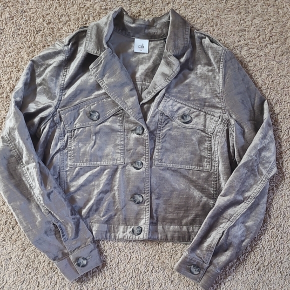 CAbi Jackets & Blazers - CAbi Sunday Topper Velvet Jacket Style 3377 Grey Cropped Velour Size Medium